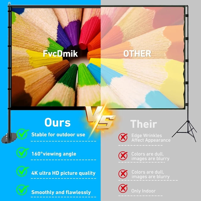 Alt view image 4 of 7 - 150 inch Projector Screen with Stand, 16:9 4K HD Portable Outdoor Movie Screen, Wrinkle-Free Foldable Indoor Projection Screen with Carry Bag & Ground Nails for Backyard Cinema Home Theater