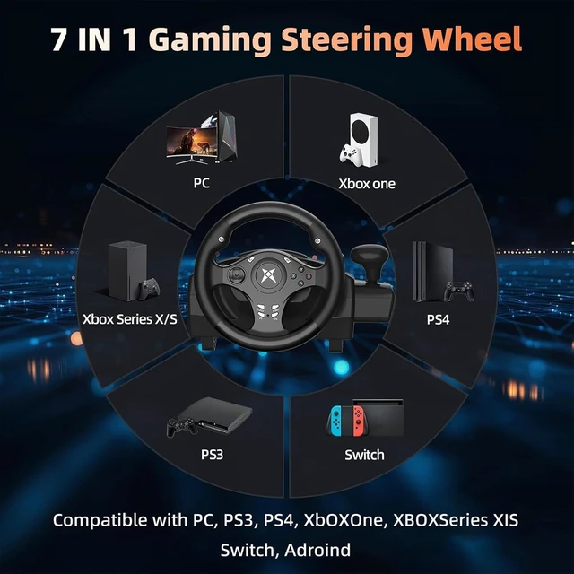 Alt view image 2 of 7 - Gaming Steering Wheel with Pedals for PC, Xbox One, Xbox Series X