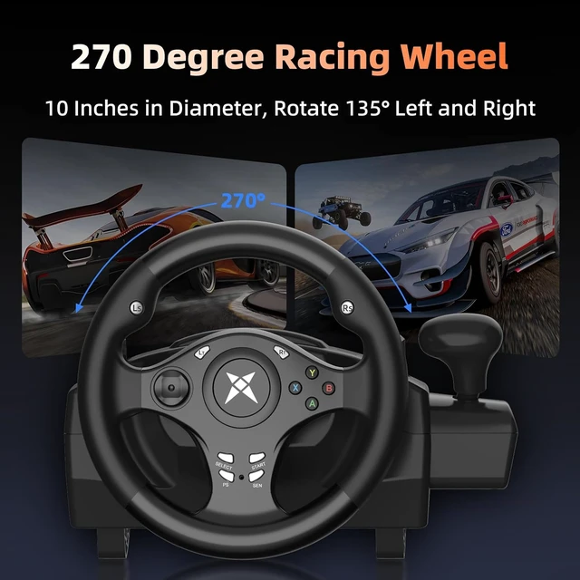Alt view image 3 of 7 - Gaming Steering Wheel with Pedals for PC, Xbox One, Xbox Series X