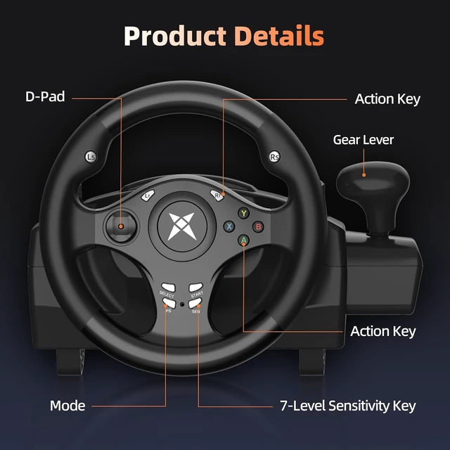 Alt view image 6 of 7 - Gaming Steering Wheel with Pedals for PC, Xbox One, Xbox Series X