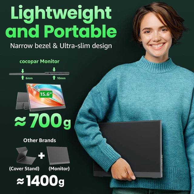 Alt view image 7 of 7 - Portable Monitor IPS Travel Monitor with USB-C HDMI Portable Screen for Laptop MacBook Surface PC PS4/5 External Display with Kickstand, VESA Mountable, 15.6 Inch