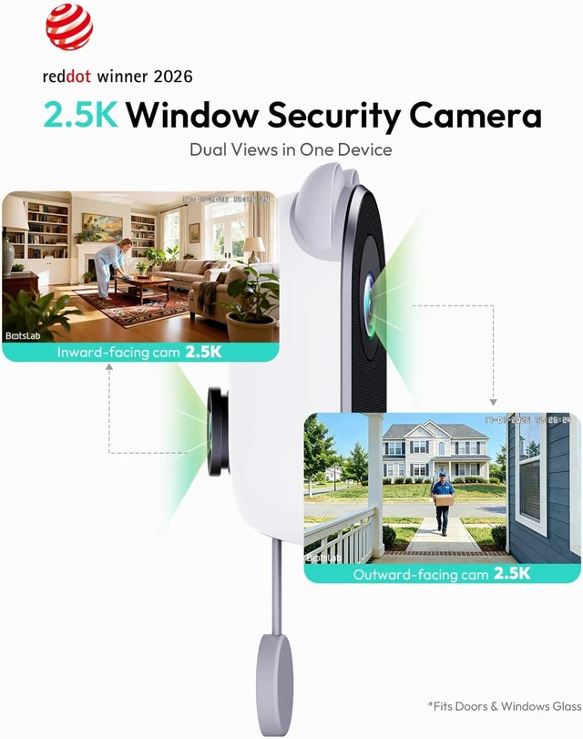 Alt view image 2 of 7 - Dual-Lens 4MP Window Camera for Home Security, No Drill, 2 Pack