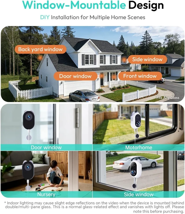 Alt view image 7 of 7 - Dual-Lens 4MP Window Camera for Home Security, No Drill, 2 Pack