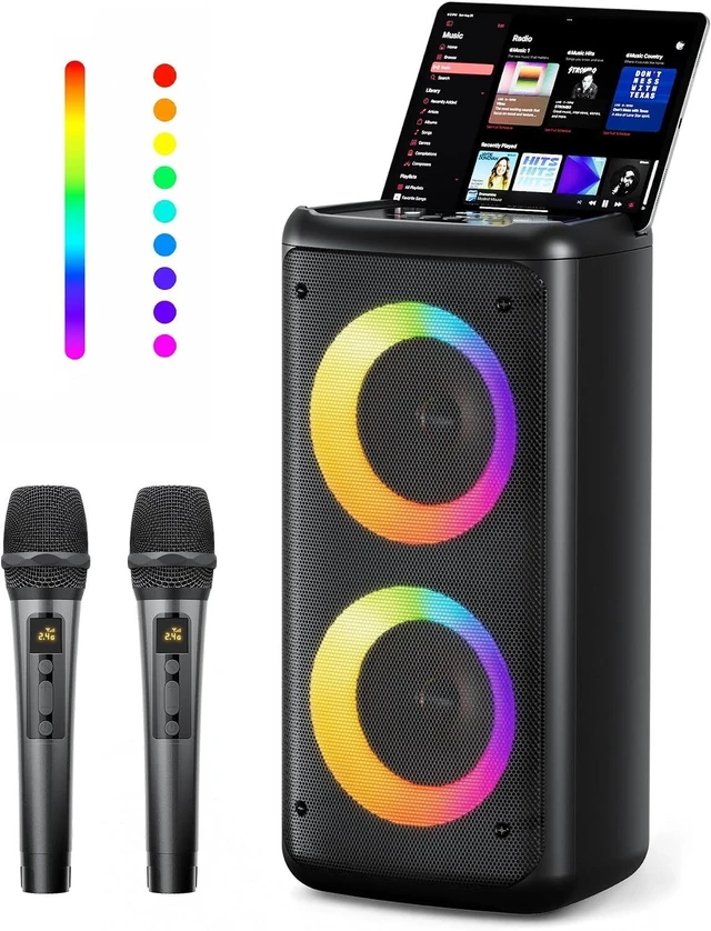 Main image of Bluetooth Speaker with 2 Wireless Microphones, 30W Big Party Speaker for Adults Kid Karaoke with Lights, Portable 6000mAh Large Battery Speaker Support TWS/AUX/USB/TF Card for Home Party Gift