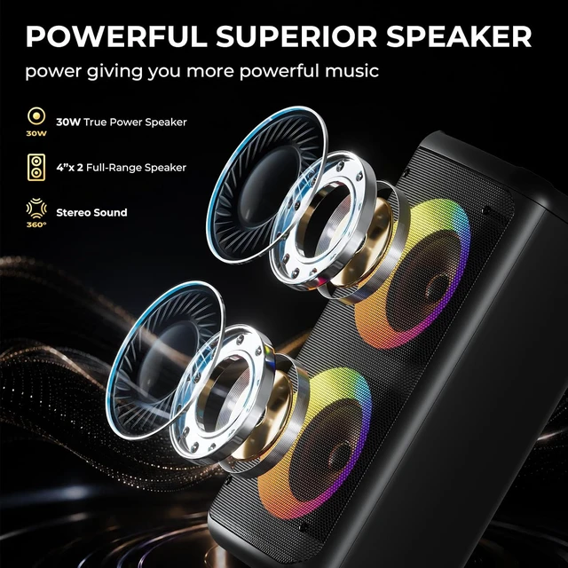 Alt view image 2 of 7 - Bluetooth Speaker with 2 Wireless Microphones, 30W Big Party Speaker for Adults Kid Karaoke with Lights, Portable 6000mAh Large Battery Speaker Support TWS/AUX/USB/TF Card for Home Party Gift