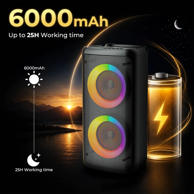 Alt view image 3 of 7 - Bluetooth Speaker with 2 Wireless Microphones, 30W Big Party Speaker for Adults Kid Karaoke with Lights, Portable 6000mAh Large Battery Speaker Support TWS/AUX/USB/TF Card for Home Party Gift