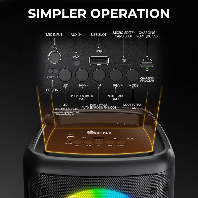 Alt view image 6 of 7 - Bluetooth Speaker with 2 Wireless Microphones, 30W Big Party Speaker for Adults Kid Karaoke with Lights, Portable 6000mAh Large Battery Speaker Support TWS/AUX/USB/TF Card for Home Party Gift