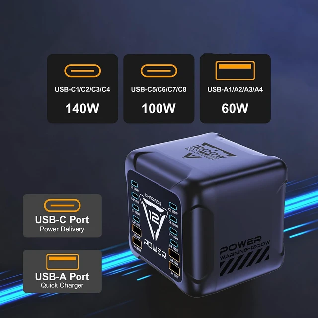 Alt view image 2 of 7 - 1200W USB C Charging Station, 12-Port GaN Fast Charger