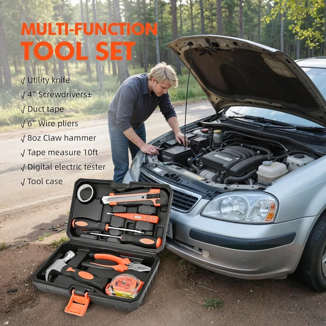 Alt view image 4 of 7 - Car Emergency Kit with Portable Air Compressor, First Aid Kit, Jumper Cables, Roadside Safety Emergency Tool Kit for Women, Men, Teen