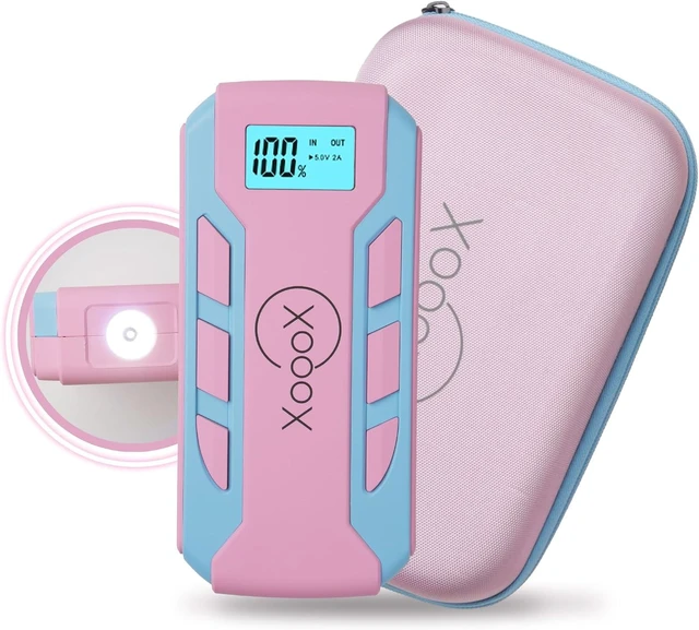 Alt view image 7 of 7 - Pink Portable Car Battery Jump Starter Kit with Jumper Cables, LED Light and Case; 12V Jump Start Battery Pack; Portable Battery Charger for USB/USB-C Devices