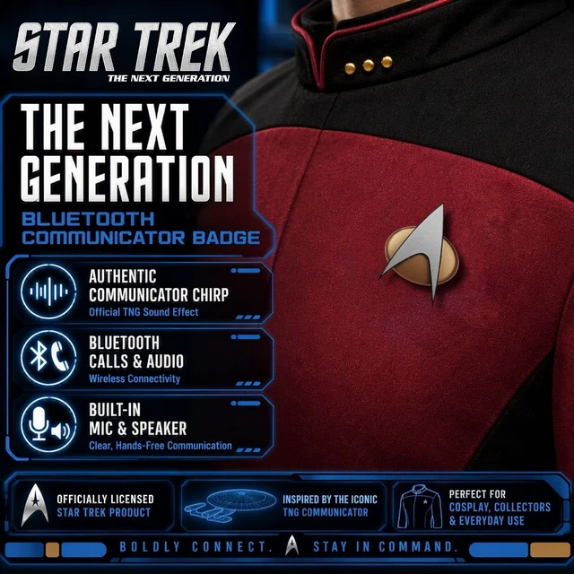 Alt view image 3 of 7 - Star Trek TNG Bluetooth ComBadge for Calls, Texts & Chirp On Demand Feature