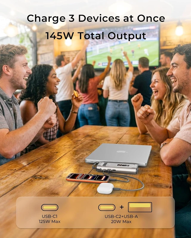 Alt view image 2 of 7 - 2026 FIFA Licensed 190W 20000mAh Power Bank for Laptop Portable Charger,3-Port USB-C Fast Charging Battery Pack with Built-in USB-C Cables for MacBook,Cell Phones,iPhone 17,iPad,Android,
