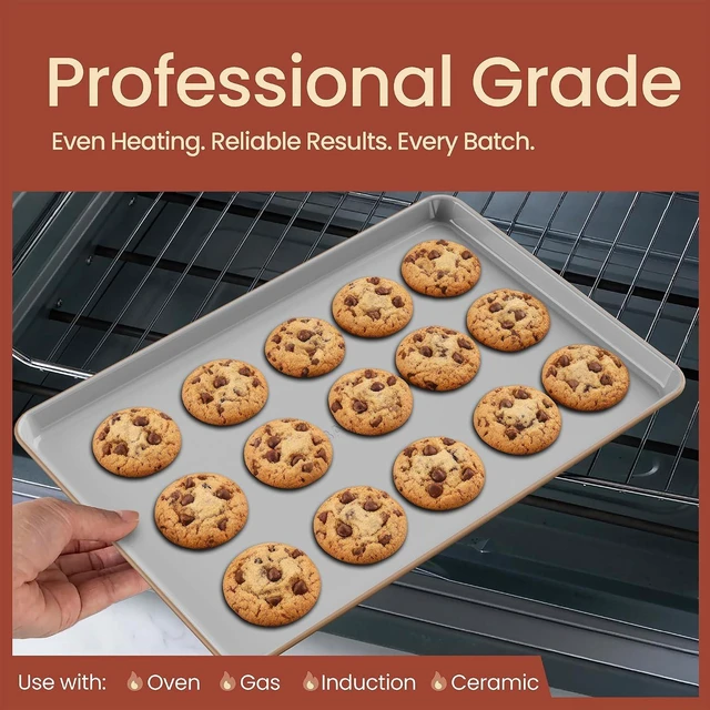 Alt view image 3 of 7 - Bakken 8-Piece Stackable Bakeware Set Ceramic Non-Stick, Oven-Safe Baking Sheets & Pans, PTFE/PFOA/PFOS-Free, Ergonomic Handles, Includes Cooling Rack Healthy, Non-Toxic Baking Essentials, Gold