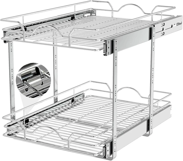 Main image of 2 Tier Pull Out Cabinet Organizer (14" W x 21" D), Pull Out Drawers for Kitchen Cabinets, Pull Out Shelves for Base Cabinet Organization in Kitchen Bathroom Pantry, Chrome Finish
