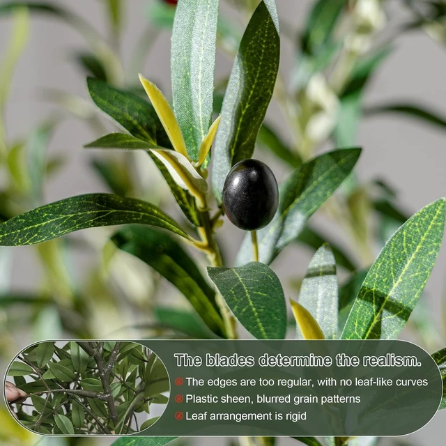 Alt view image 4 of 7 - 5FT Faux Olive Tree with White Pot & Moss, Artificial Olive Tree Indoor Outdoor, PE/PVC Leaves, Realistic Resin Trunk Large Fake Olive Tree Artificial Plants Indoor, Faux Plants Indoor for Home Decor