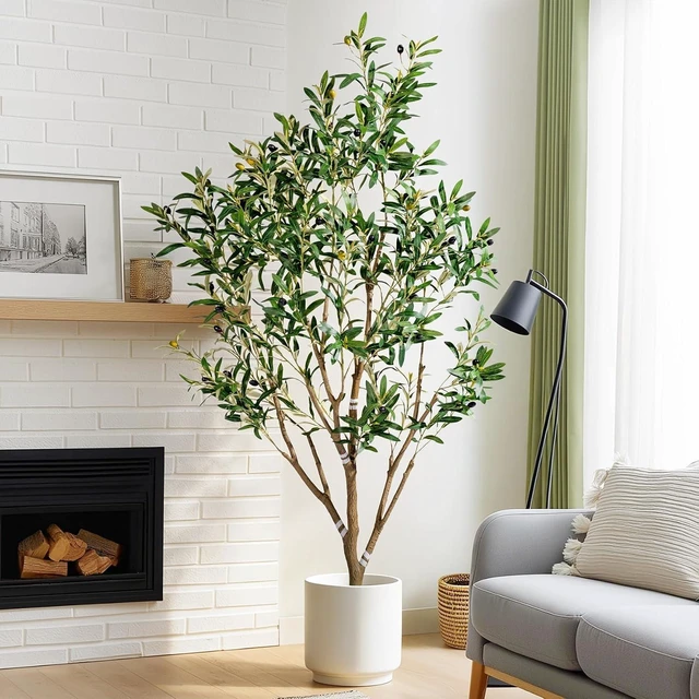 Alt view image 7 of 7 - 5FT Faux Olive Tree with White Pot & Moss, Artificial Olive Tree Indoor Outdoor, PE/PVC Leaves, Realistic Resin Trunk Large Fake Olive Tree Artificial Plants Indoor, Faux Plants Indoor for Home Decor