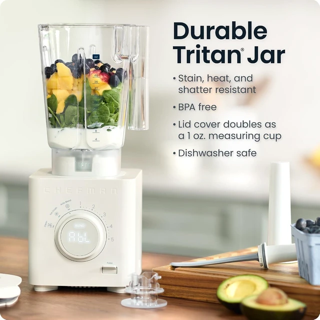 Alt view image 5 of 7 - Obliterator 48 oz Countertop Blender for Smoothies, 1380W Motor to Crush Ice, Nuts, and Frozen Fruit with Stainless Steel Blade, Auto Blend Function, Includes Tamper and Scraper