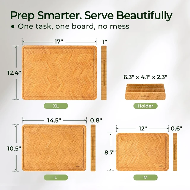 Alt view image 3 of 7 - Bamboo Cutting Board, Reversible Wood Cutting Boards for Kitchen with Juice Grooves, Atelier Collection Handcrafted Large Serving Tray, Luxury Housewarming Wedding Gifts for New Home