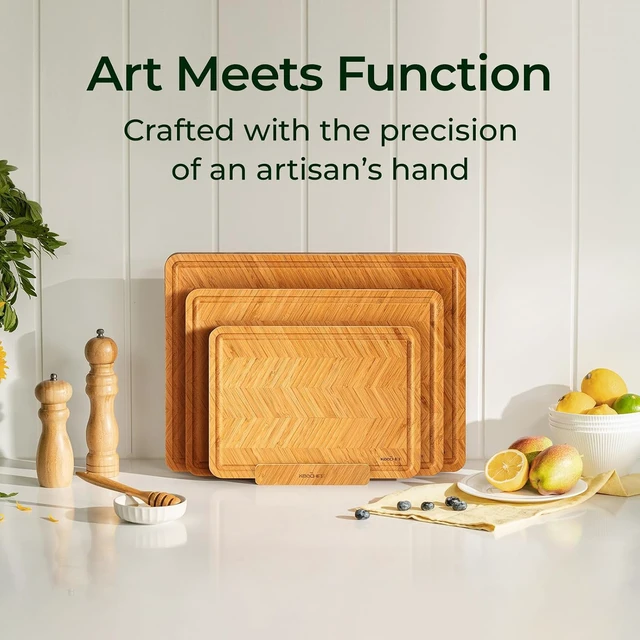 Alt view image 4 of 7 - Bamboo Cutting Board, Reversible Wood Cutting Boards for Kitchen with Juice Grooves, Atelier Collection Handcrafted Large Serving Tray, Luxury Housewarming Wedding Gifts for New Home