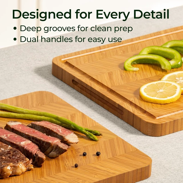 Alt view image 6 of 7 - Bamboo Cutting Board, Reversible Wood Cutting Boards for Kitchen with Juice Grooves, Atelier Collection Handcrafted Large Serving Tray, Luxury Housewarming Wedding Gifts for New Home