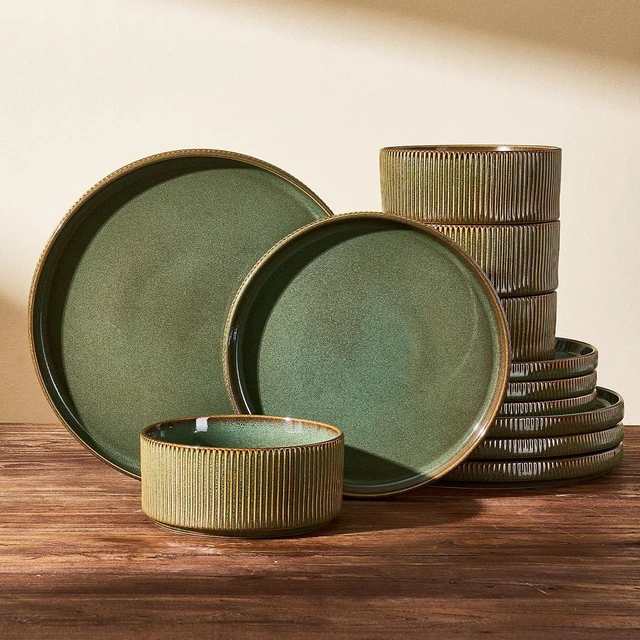 Main image of Dinnerware Set for 4, Reactive Glaze Plates and Bowls Sets