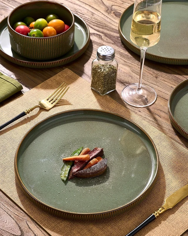 Alt view image 3 of 7 - Dinnerware Set for 4, Reactive Glaze Plates and Bowls Sets