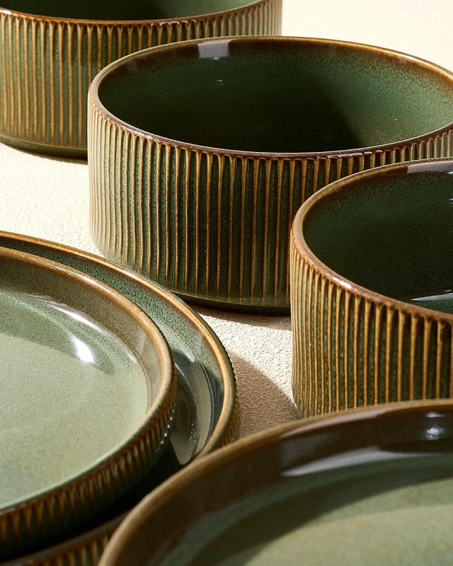 Alt view image 4 of 7 - Dinnerware Set for 4, Reactive Glaze Plates and Bowls Sets