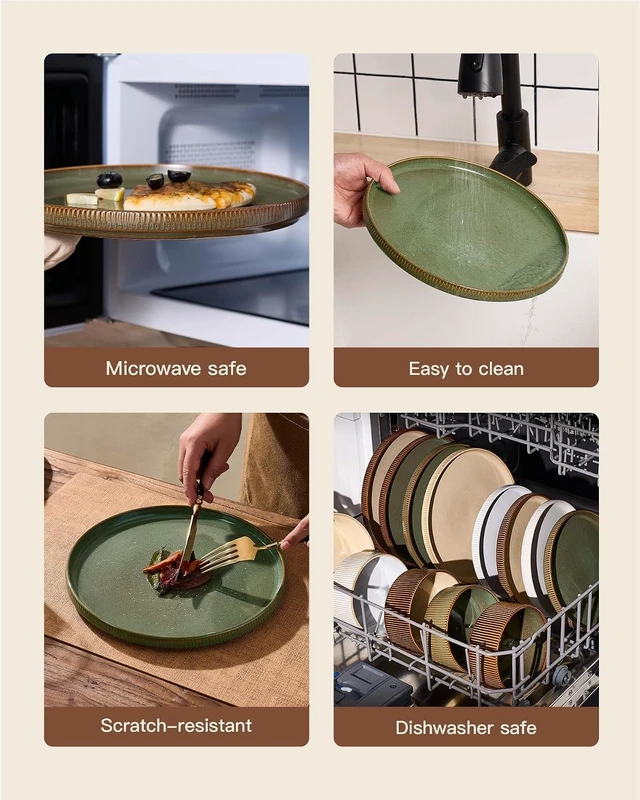 Alt view image 6 of 7 - Dinnerware Set for 4, Reactive Glaze Plates and Bowls Sets