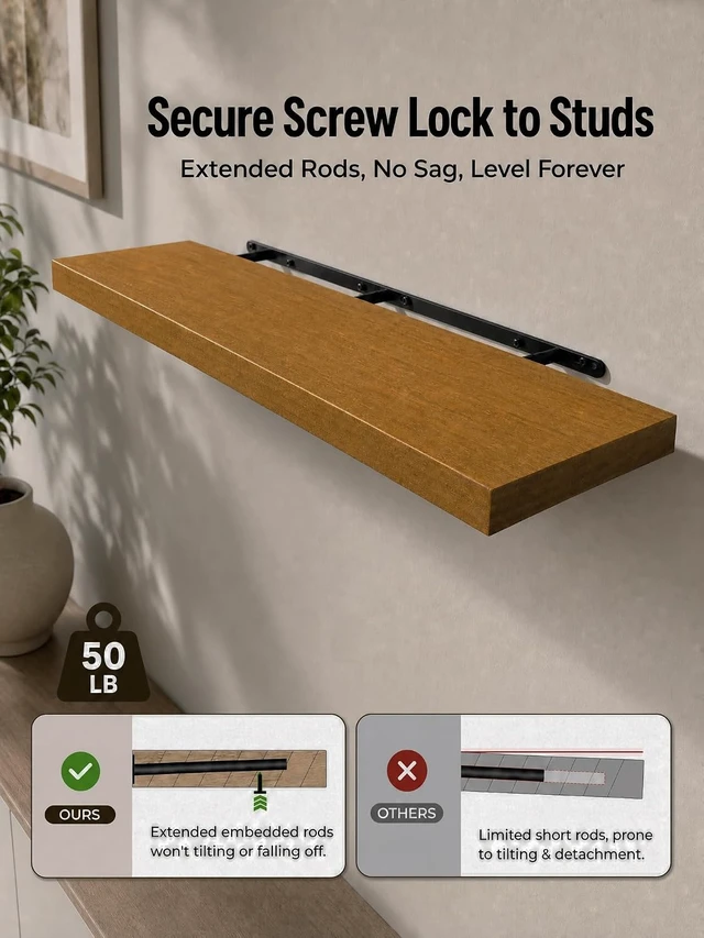 Alt view image 7 of 7 - 36 Inches Long Walnut Floating Shelves
