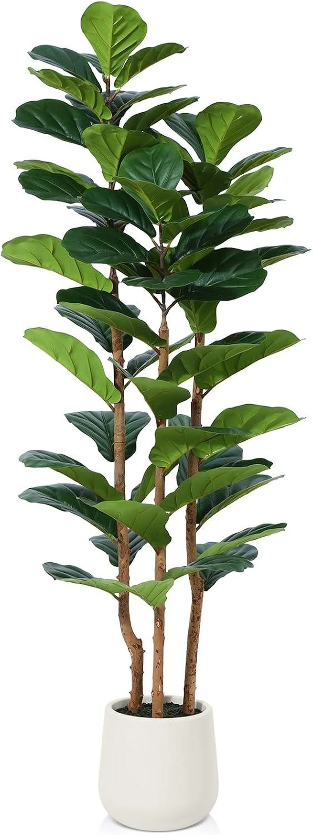 Main image of Artificial Fiddle Leaf Fig Tree with White Planter,5ft Tall Fake Tree with Natural Wood Trunk for Home Decor, Faux Ficus Tree Fake Moss for Indoor Office Living Room