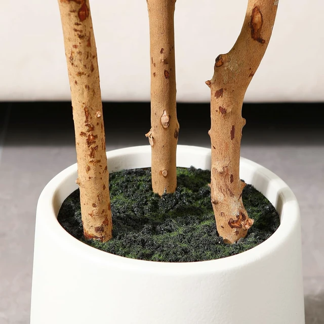 Alt view image 5 of 7 - Artificial Fiddle Leaf Fig Tree with White Planter,5ft Tall Fake Tree with Natural Wood Trunk for Home Decor, Faux Ficus Tree Fake Moss for Indoor Office Living Room