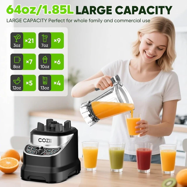 Alt view image 4 of 7 - Professional Blender 2000W, 64oz Countertop Smoothie Blender-21oz Cup