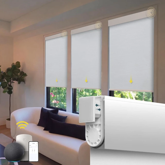 Main image of Motorized Blinds No Drill Automatic Blinds for Windows Cordless Roller Shades Electric Blinds with Remote Control Smart Blinds (White, 34.5 x 72)