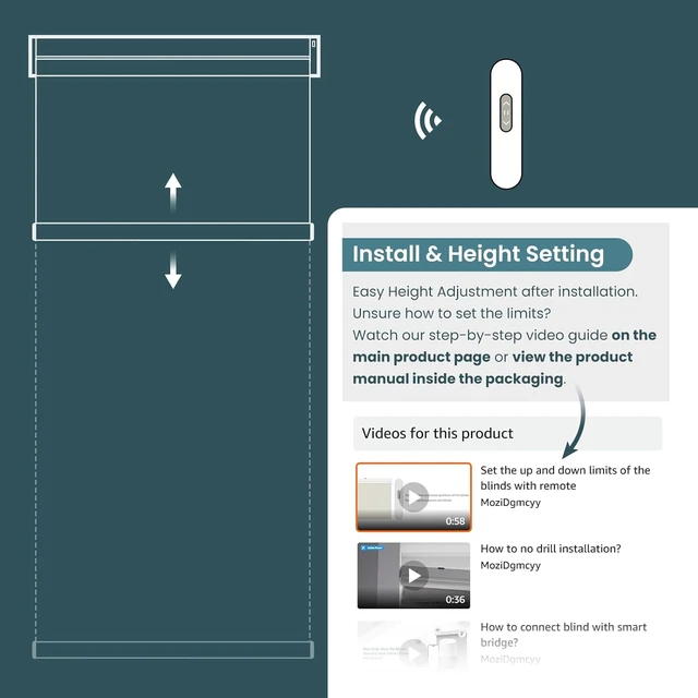 Alt view image 7 of 7 - Motorized Blinds No Drill Automatic Blinds for Windows Cordless Roller Shades Electric Blinds with Remote Control Smart Blinds (White, 34.5 x 72)