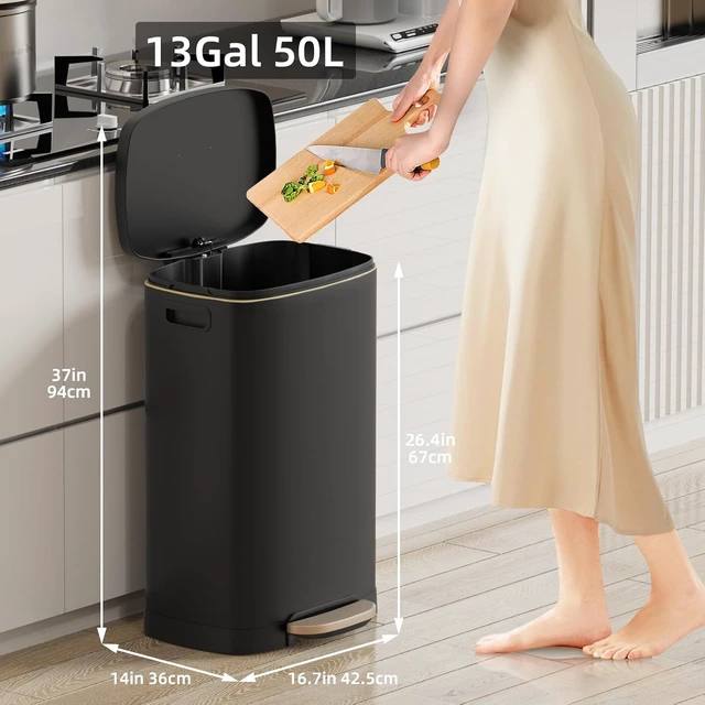 Alt view image 2 of 7 - 13 Gallon/50L Stainless Steel Step Pedal Kitchen Trash Can with Lid