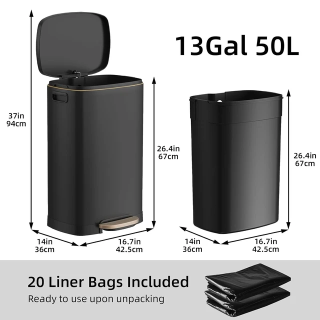Alt view image 7 of 7 - 13 Gallon/50L Stainless Steel Step Pedal Kitchen Trash Can with Lid