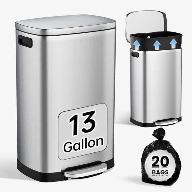 Main image of Kitchen Trash Can with Lid 13 Gal Stainless Steel Pedal Garbage Can