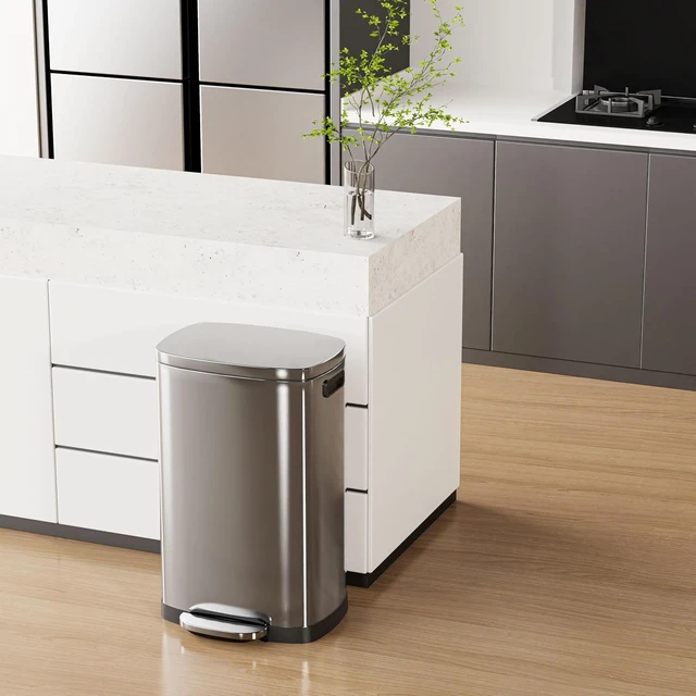 Alt view image 2 of 7 - Kitchen Trash Can with Lid 13 Gal Stainless Steel Pedal Garbage Can