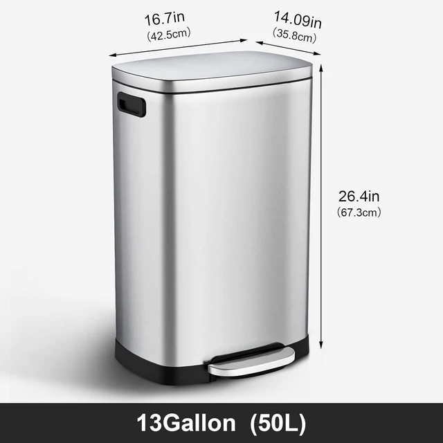Alt view image 4 of 7 - Kitchen Trash Can with Lid 13 Gal Stainless Steel Pedal Garbage Can