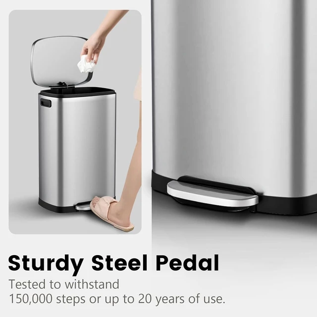 Alt view image 5 of 7 - Kitchen Trash Can with Lid 13 Gal Stainless Steel Pedal Garbage Can