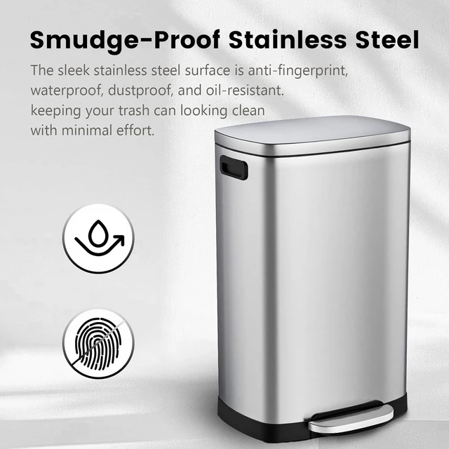 Alt view image 6 of 7 - Kitchen Trash Can with Lid 13 Gal Stainless Steel Pedal Garbage Can