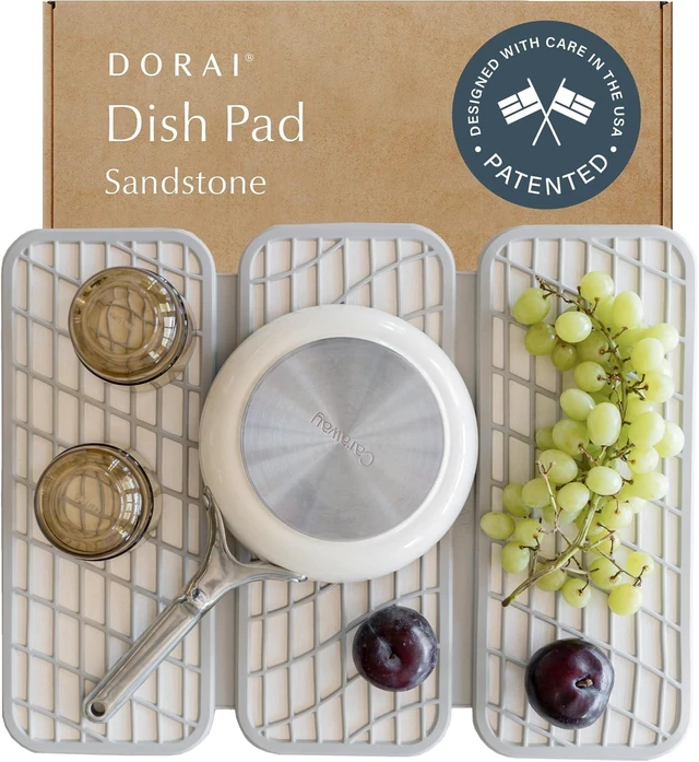 Main image of Home Dish Pad - Collapsable Stone Dish Drying Mat with Diatomaceous Earth for Quick Drying - Ultra Absorbent - Encased in Silicone - Eco-Friendly, Foldable - Original 19.9"x15.2" Sandstone