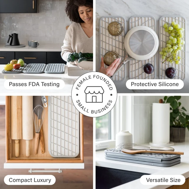 Alt view image 4 of 7 - Home Dish Pad - Collapsable Stone Dish Drying Mat with Diatomaceous Earth for Quick Drying - Ultra Absorbent - Encased in Silicone - Eco-Friendly, Foldable - Original 19.9"x15.2" Sandstone