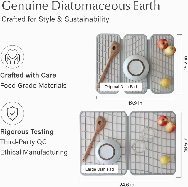 Alt view image 5 of 7 - Home Dish Pad - Collapsable Stone Dish Drying Mat with Diatomaceous Earth for Quick Drying - Ultra Absorbent - Encased in Silicone - Eco-Friendly, Foldable - Original 19.9"x15.2" Sandstone