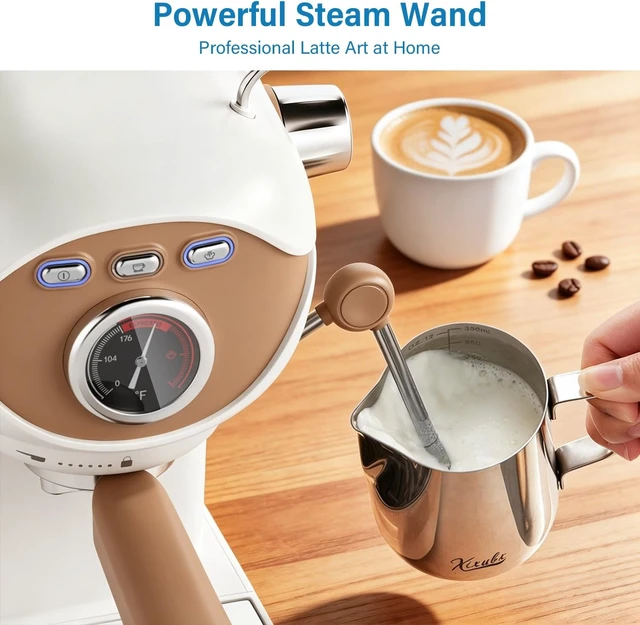 Alt view image 4 of 7 - Espresso Machine, Compact Espresso Maker with Milk Frother, White