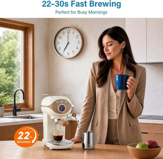 Alt view image 5 of 7 - Espresso Machine, Compact Espresso Maker with Milk Frother, White