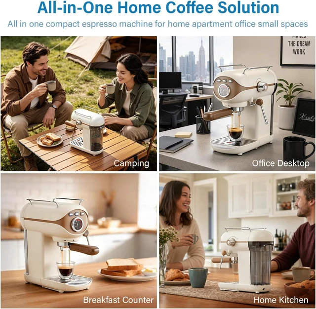 Alt view image 7 of 7 - Espresso Machine, Compact Espresso Maker with Milk Frother, White