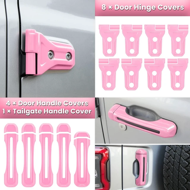 Alt view image 3 of 7 - 26PCS Full Set Exterior Decoration Trim Kit for Jeep Wrangler JL JLU 2018-2023 Door Hinge Handle Engine Hood Hinge Hood Latch Wheel Eyebrow Side Air Outlet Rear Tailgate Window Hinge Cover (Pink)
