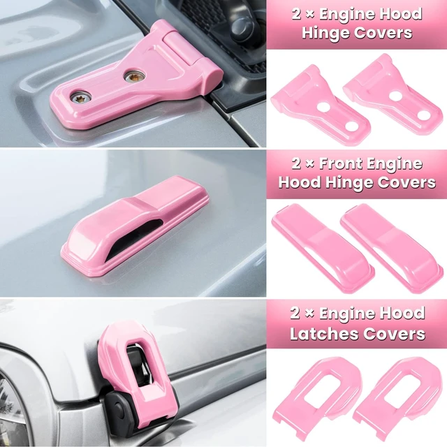 Alt view image 4 of 7 - 26PCS Full Set Exterior Decoration Trim Kit for Jeep Wrangler JL JLU 2018-2023 Door Hinge Handle Engine Hood Hinge Hood Latch Wheel Eyebrow Side Air Outlet Rear Tailgate Window Hinge Cover (Pink)