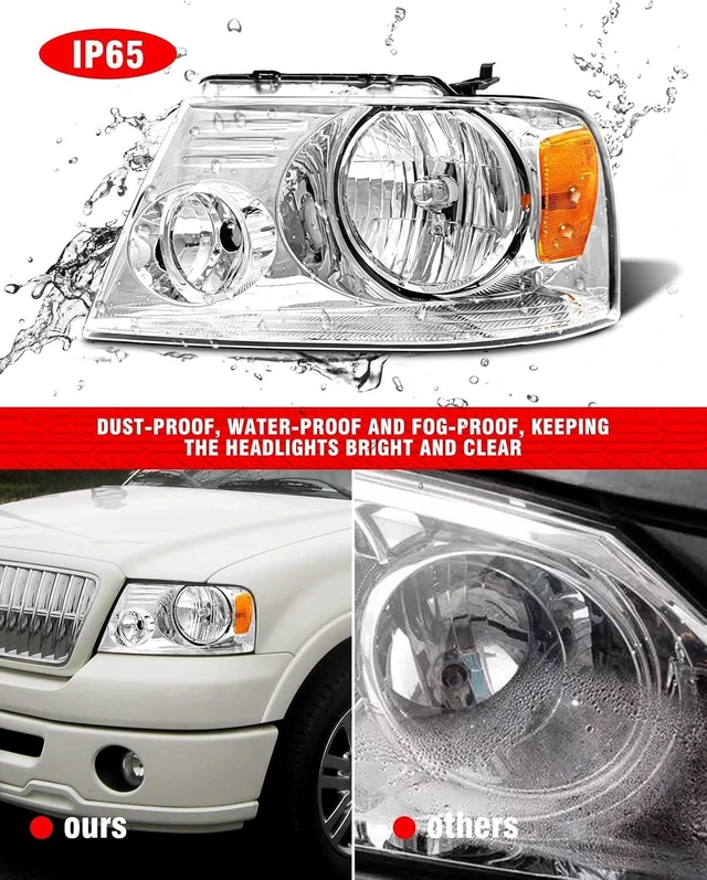 Alt view image 5 of 7 - Headlight Assembly for 2004-2008 Ford F150 Pickup 2006-2008 Lincoln Mark LT Clear Lens Chrome Housing Amber Reflector Replacement W/O Bulbs